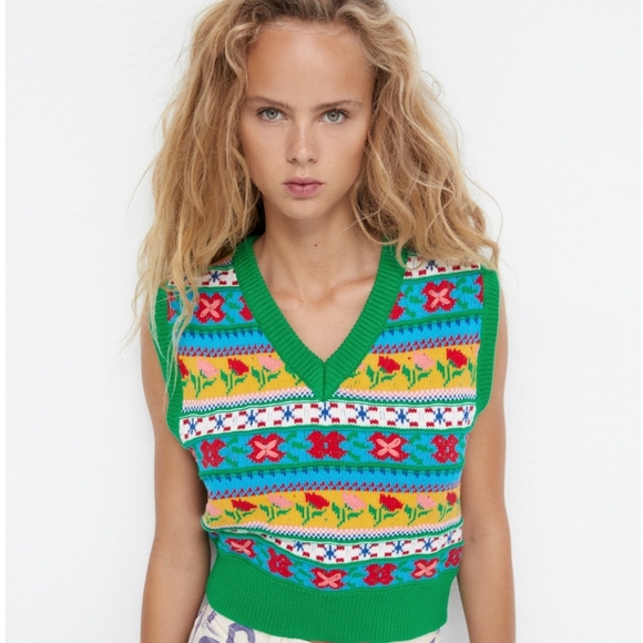 Floral Jacquard Knit Vest Zara - Picture 2 of 11